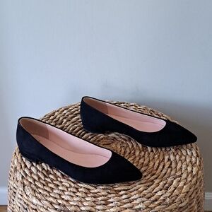 J.Crew Womens Classic Dress/Preppy Black Suede Leather Pointed Toe Flats 7.5